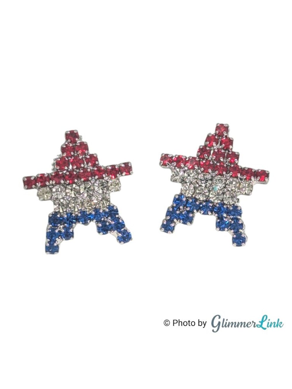 Vintage Patriotic Red White Blue Rhinestone Star Silver Tone Screw Back Earrings